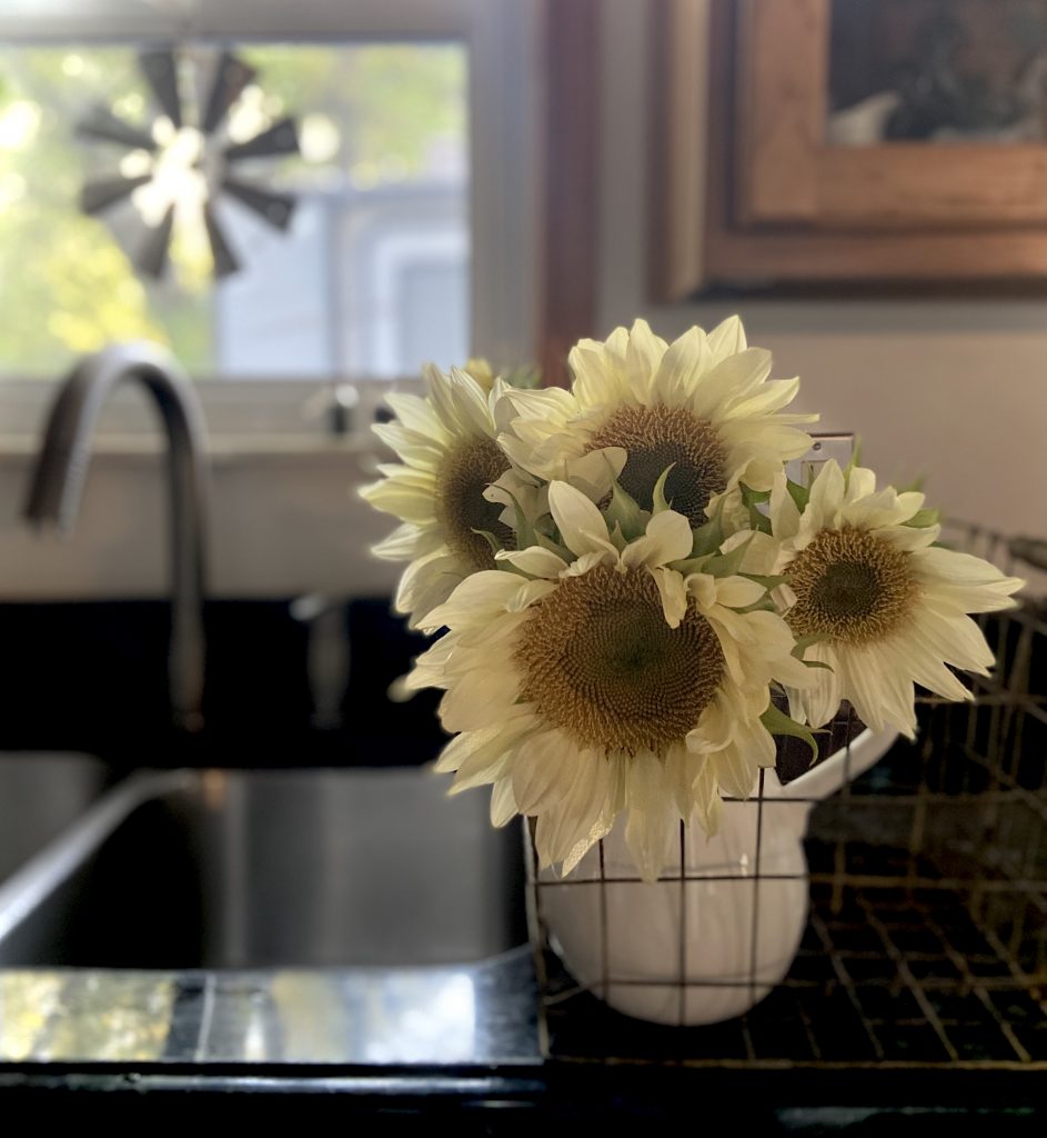 Yellow Sunflowers  Fall Floral Arrangement in a ironstone pitcher