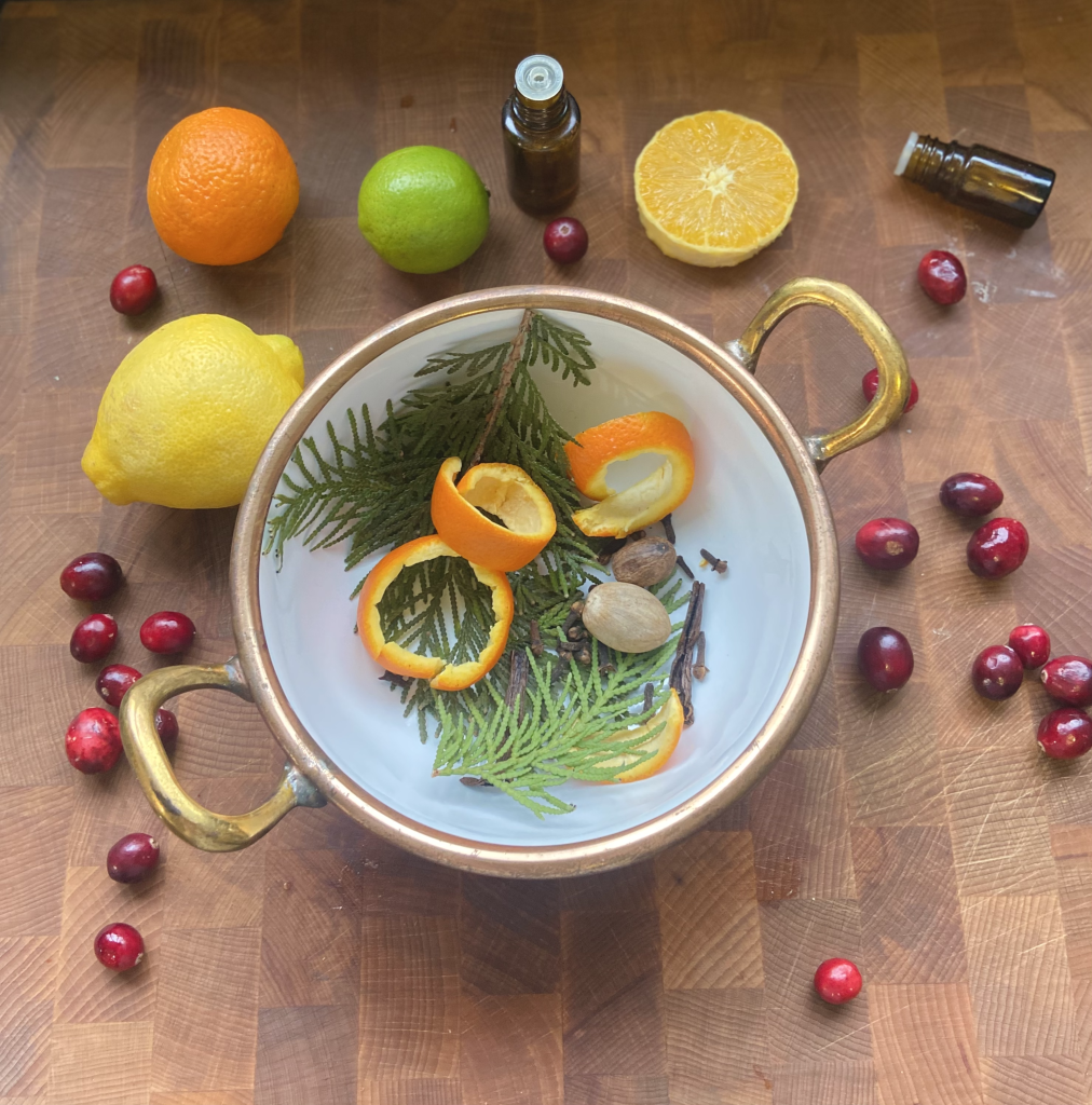 Variety-of-citrus-cranberries-and-pin-in-a-white-bowl-with-gold-handles