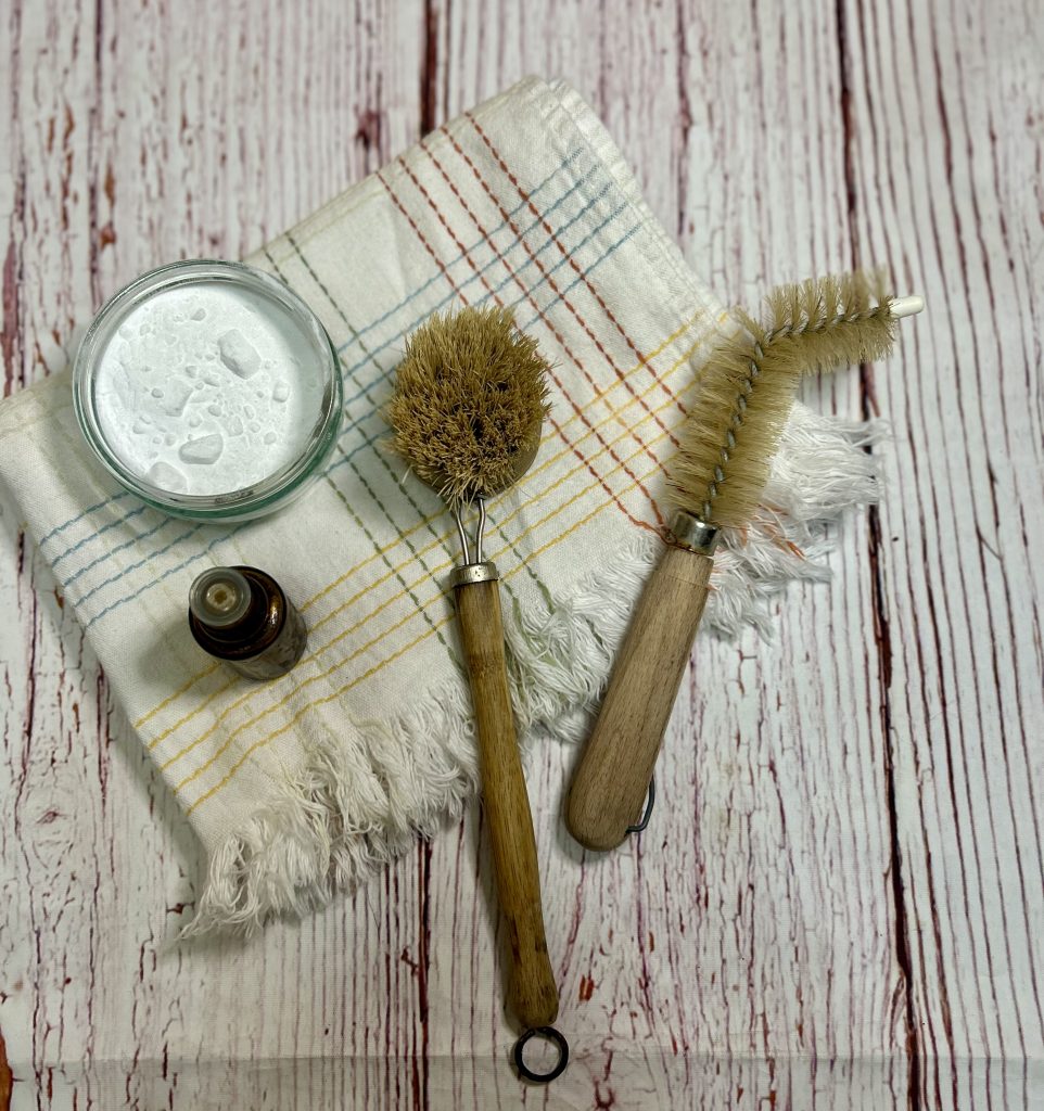 natural cleaning ingredients such as baking soda and essential oil