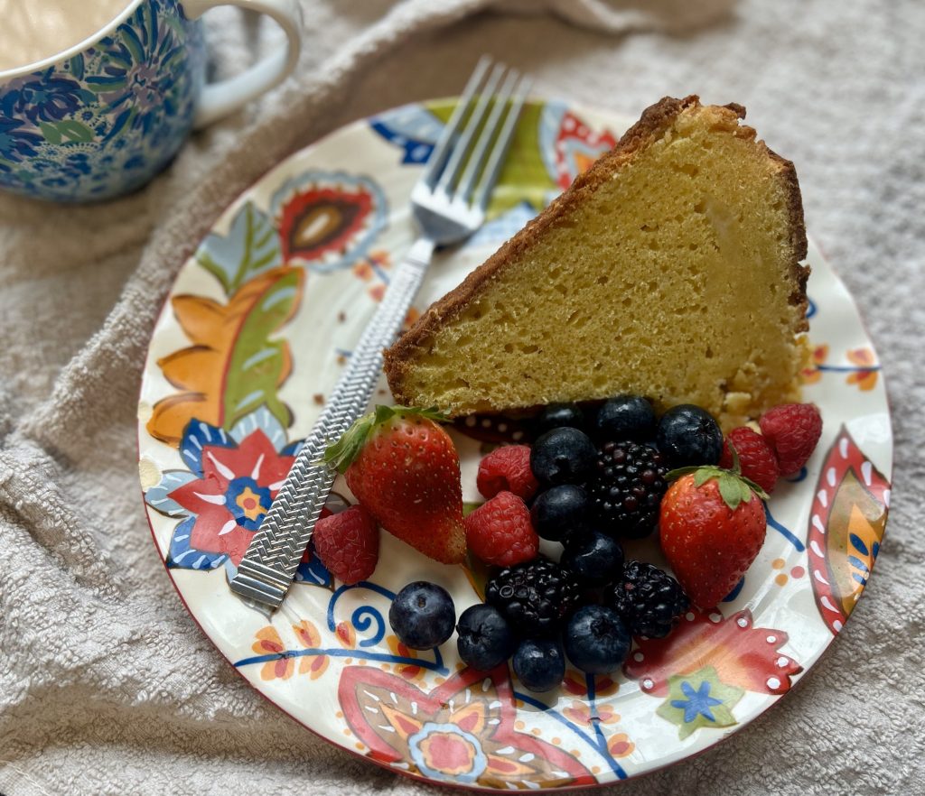 sourdough pound cake with mixed berries
